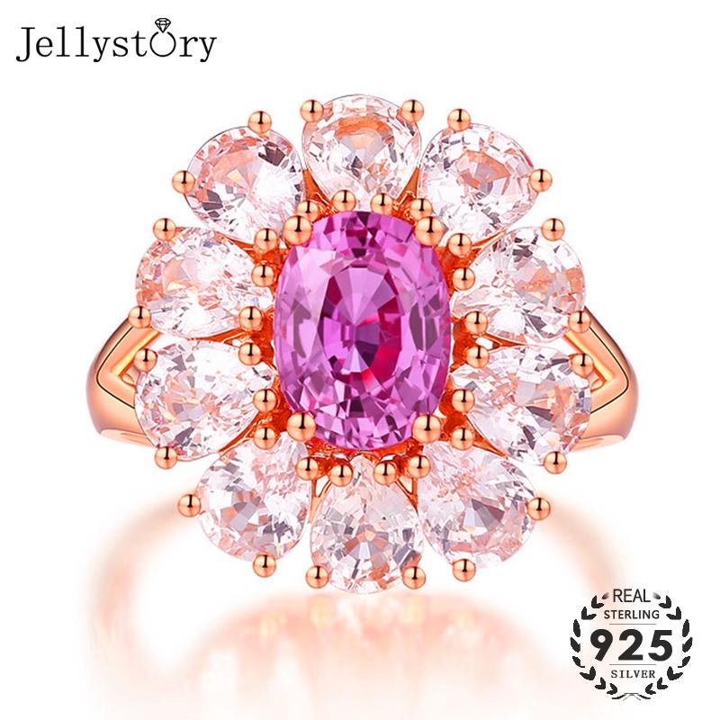 

Cluster Rings Jellystory Trendy 925 Sterling Silver Jewelry Ring With Oval Shape Pink Zircon Gemstone For Women Wedding Anniversary Party Gi