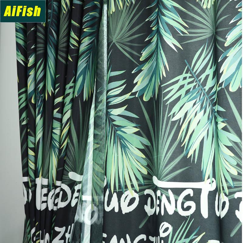 

Nordic Modern Pattern Tropical Green Leaf Living Room Printing Curtain Tulle Shading Rate 85% Bedroom Curtain Cortina WP028-4