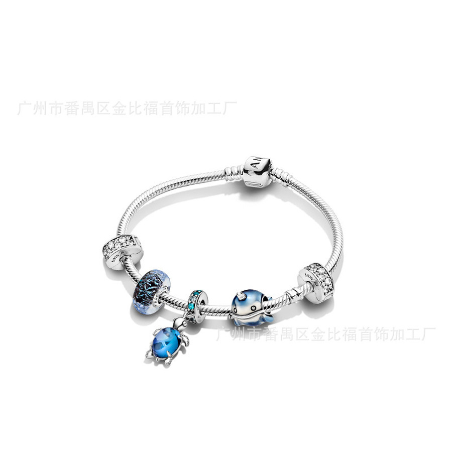 

Designer Jewelry 925 Silver Bracelet Charm Bead fit Pandora Summer Blue Turtle Fantasy Ocean Set DIY Slide Bracelets Beads European Sty203P