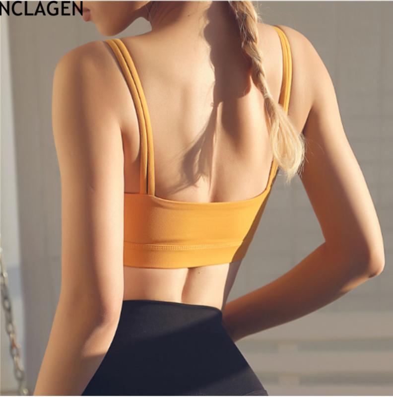 

NCLAGEN Women Yoga Bra Thin Shoulder Belt Beautiful Back Push-up Breathable Running Bodybuilding Quick Dry Sweat Fitness Top, Black