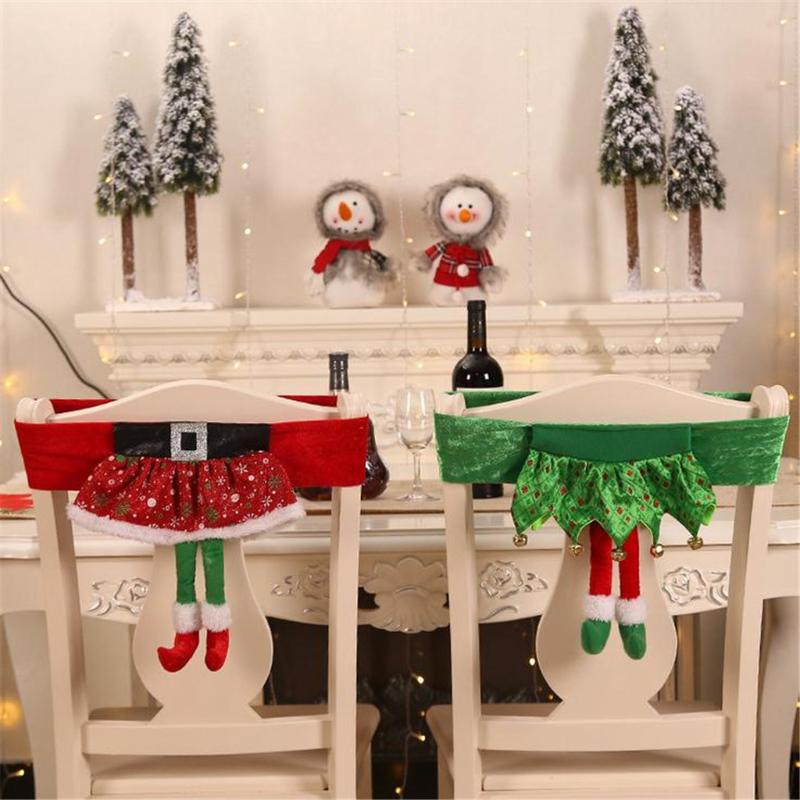 

Christmas Decorations Non-woven Elf Chair Set Stool Set Chair Cover Table Party Decor For Christmas W0827