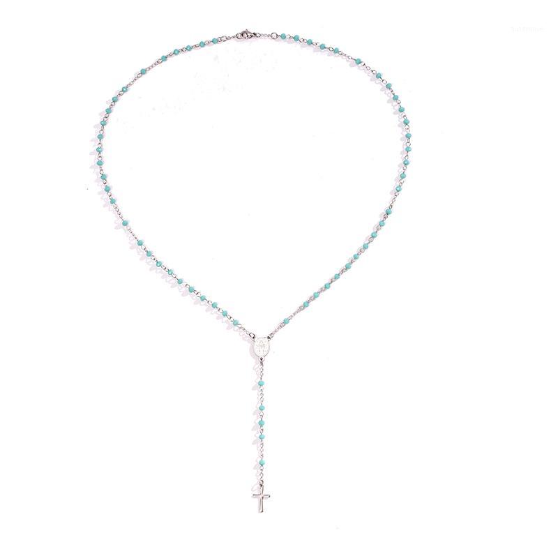 

JUNWEI New Fashion Cross Stainless Steel Jewelry Long Necklace Necklace Women Crystal Religious1