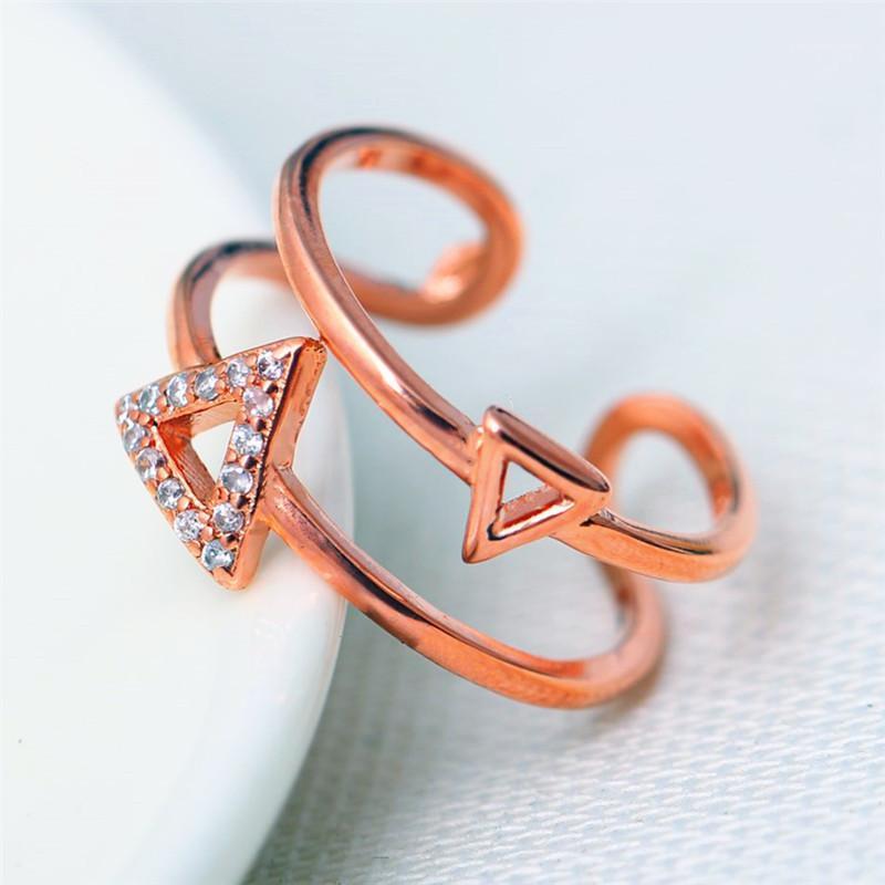 

Wedding Rings Anel Masculino Fire Golden Openwork Triangle Zircon Glamour Lady Complex Pattern Christmas Gift For Woman Adjustable Open, Slivery;golden