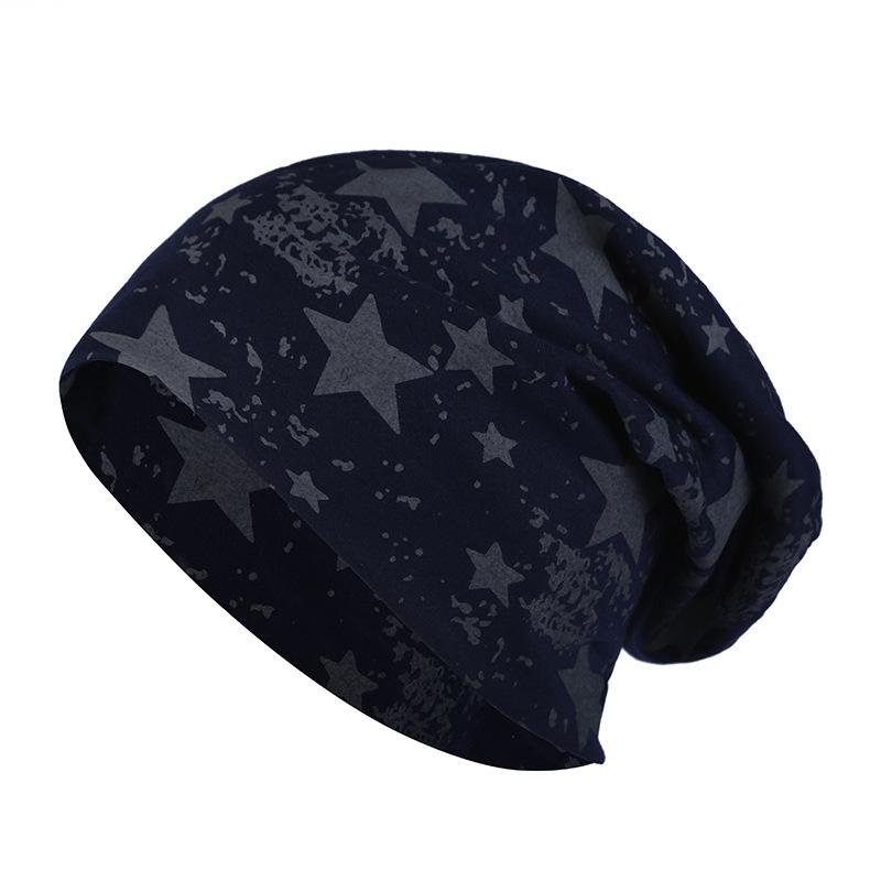 

Beanie/Skull Caps Five-Pointed Star Print Head Hat Korean Fashion Women's Spring Autumn And Winter Cotton Double Thin Section Month Pile