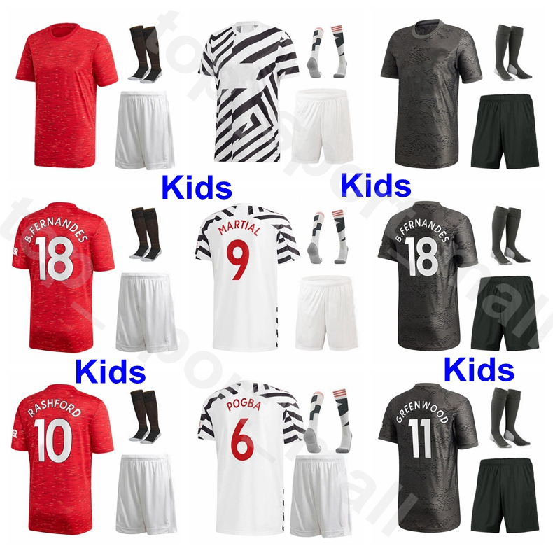

Kids Youth FERNANDES Soccer Jersey Man Socks United Set RASHFORD POGBA VAN DE BEEK CAVANI MARTIAL GREENWOOD WAN BISSAKA Football Shirt Kits, Kids white