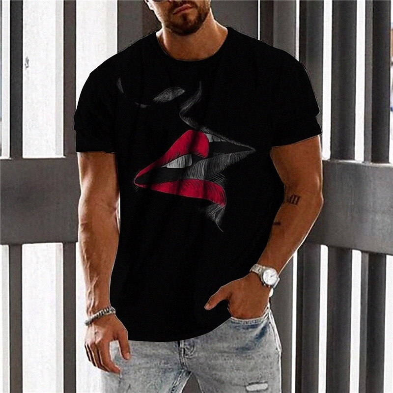 Men's Unisex T shirt 3D Print Graphic Prints Mouth Crew Neck Daily Holiday Print Short Sleeve Tops Casual Designer Big and Tall Black c2Px#
