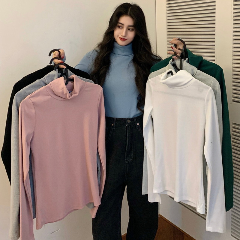 

2021 New 7 colours Autumn style Korean basic color long sleeve women's T-shirts thin tops (c2837) X3RZ, Coffee