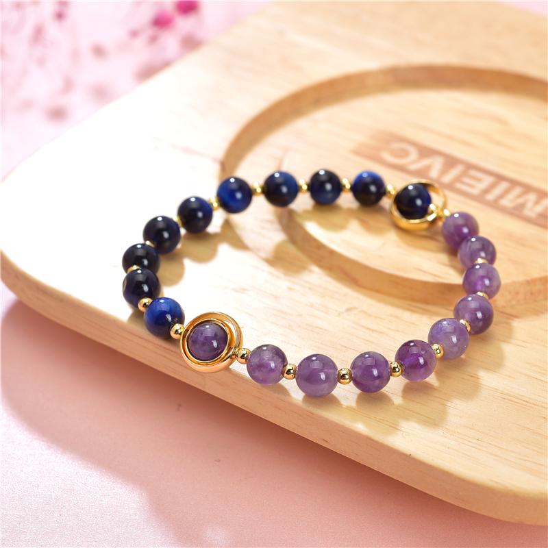 

6mm Natural Tiger Eyes Stone Amethysts Beads Bracelet Braided Rope Charms Healing Balance Yoga Bracelets for Women Bangles B430