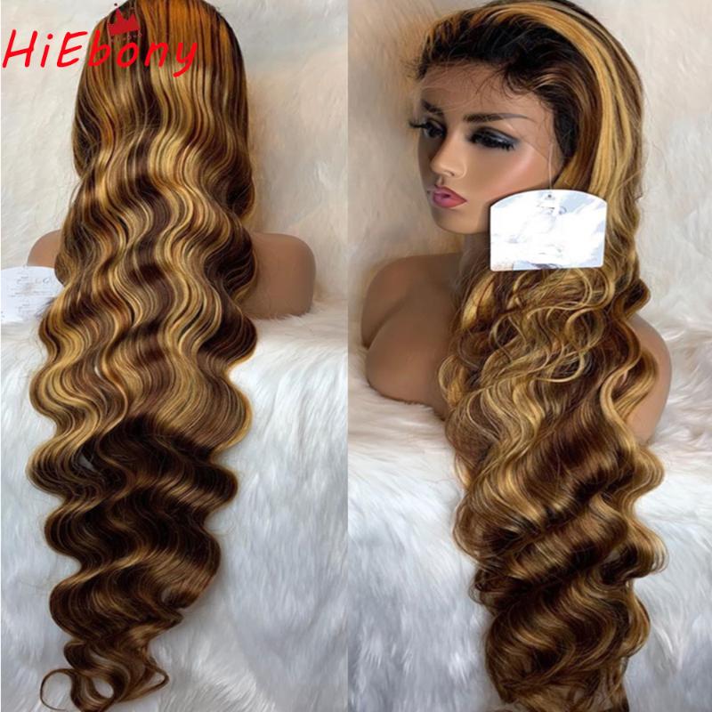 

HiEbony Preplucked Lace Front Wig Hihglight 180% 13x6 Body Wave Glueless Remy Hair Lace Front Wigs Deep Part Wigs with Baby Hair, 13x6x1 t part wig