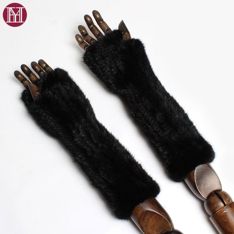 

Five Fingers Gloves Fashion Luxury Genuine Winter Women Knitted Real Lady Elasticity Natural Fur Fingerless