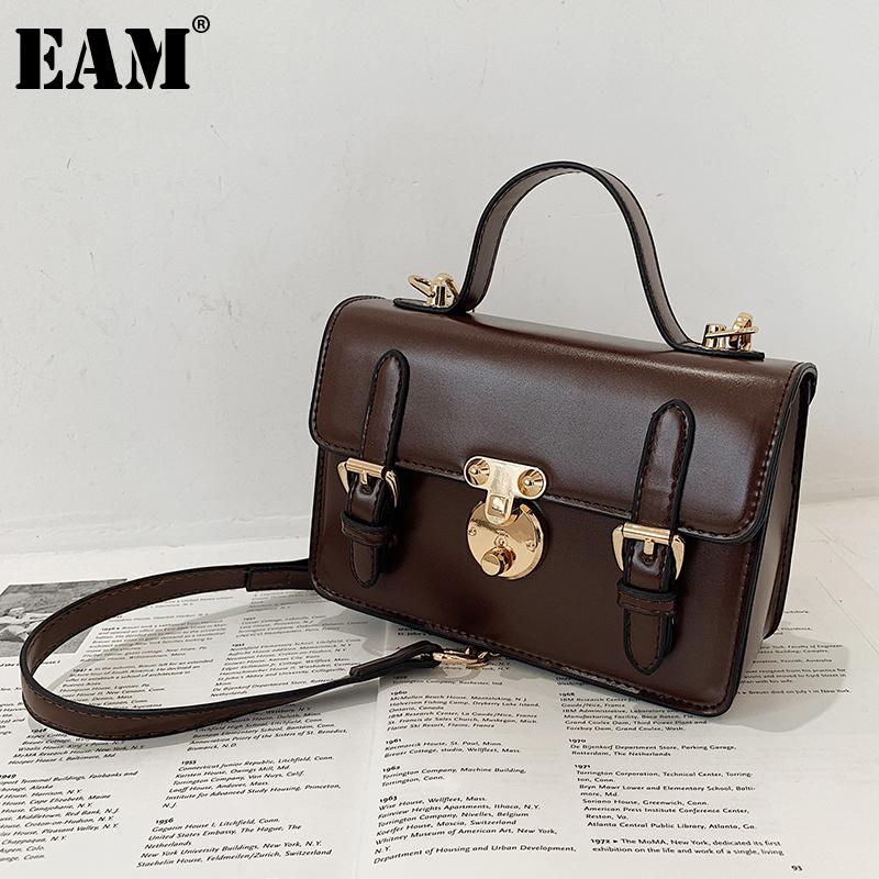 

[EAM] Women New Vintage Square Green PU Leather Flap Personality All-match Crossbody Shoulder Bag Fashion Tide 2021 18A1168, Black