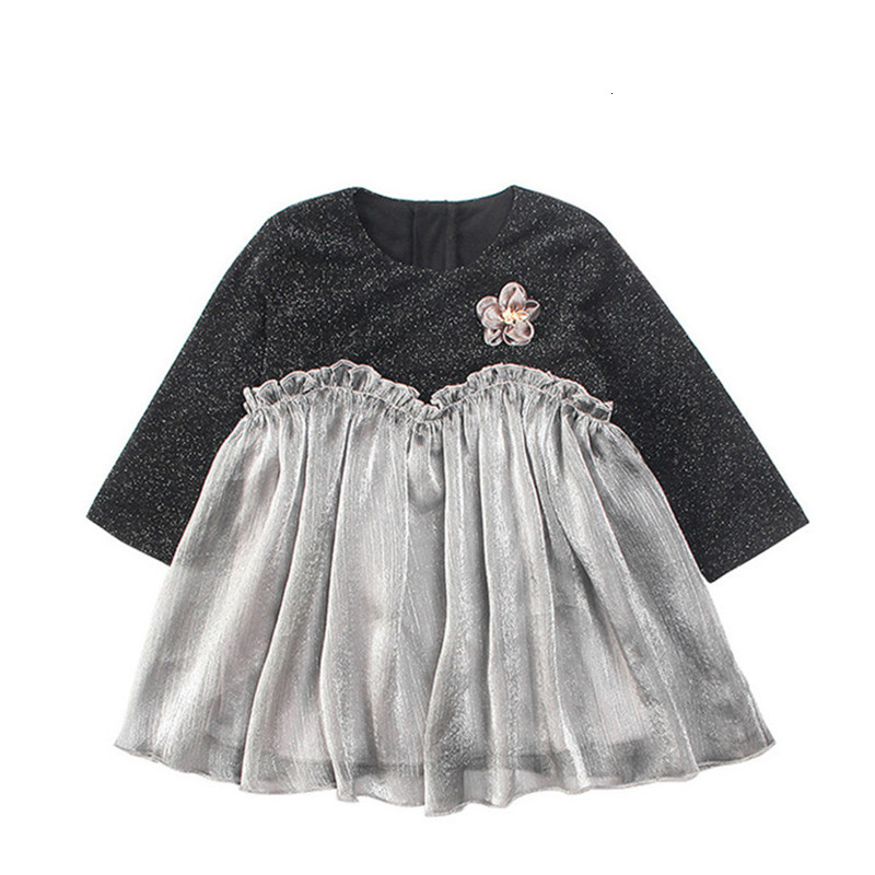

2021 New Baby Clothing Autumn Sequined Clothes Kids for Girls Princess Children Es with Flower 0-4t 34w4, Black