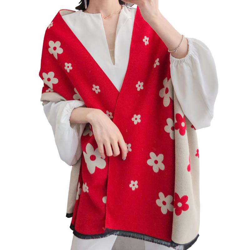 

Large Double-Faced Winter Women Scarf Shrugs Warm Thick Floral Cashmere Tassle Shawl Wraps Femme Encharpe Sjaal Muffler