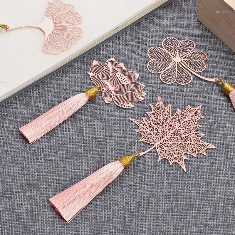 

14 Models Retro Metal Tassel Bookmark Chinese Style Creative Leaf Vein Hollow Book Markers Copper Book Holder Stationery Supply1