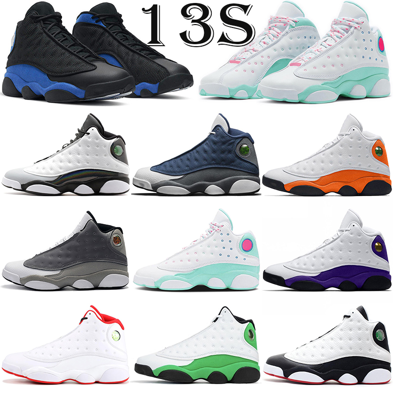 

2021 Jumpman 13s 13 men basketball shoes fashion outdoor trainers Red Flint black cat Aurora Green mens women sports sneakers 5.5-13, 13s 5.5-13 grey toe