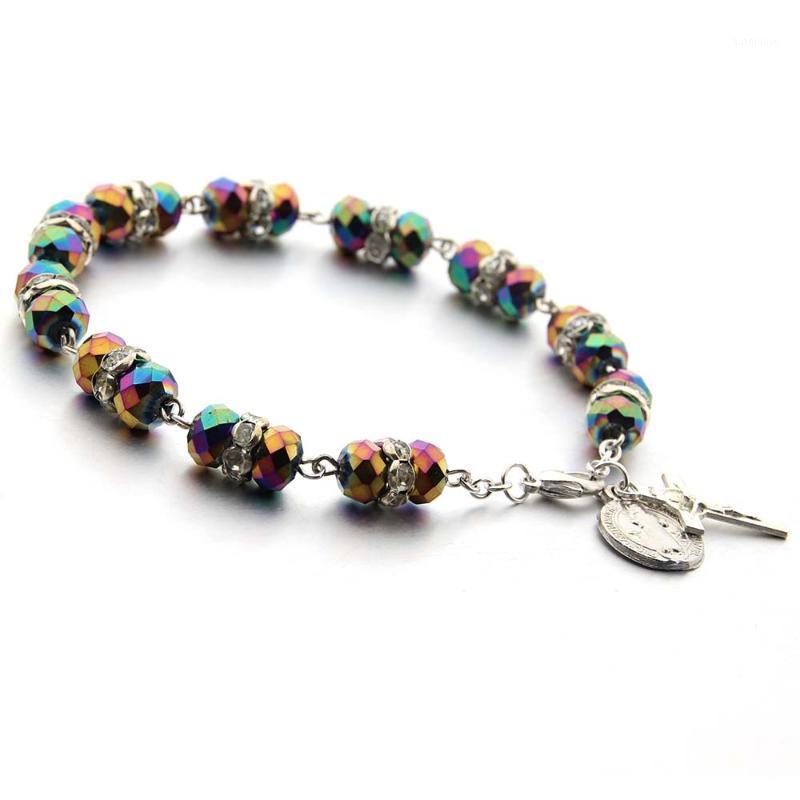 

Cross Crystal Bracelet 8MM Crystal Beads Bracelet four Colors for Women women's Charm Colorful1