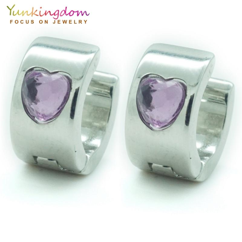 

Yunkingdom titanium purple crystal elegant hoop earrings for women fashion jewelry stainless steel heart earring UE0180
