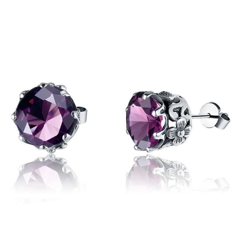 

SzjinAo Amethyst Earrings For Women 100% Real 925 Sterling Silver Stud Earrings Flower Fine Jewelry Party Wedding Christmas Gift