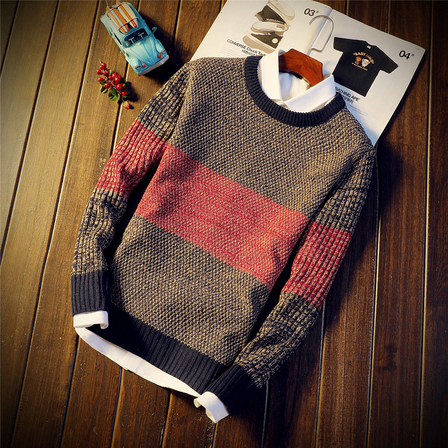 

2021 Around the Thin Neck Mesh Spring Pure All-match Male Sweater JRGW, Red.