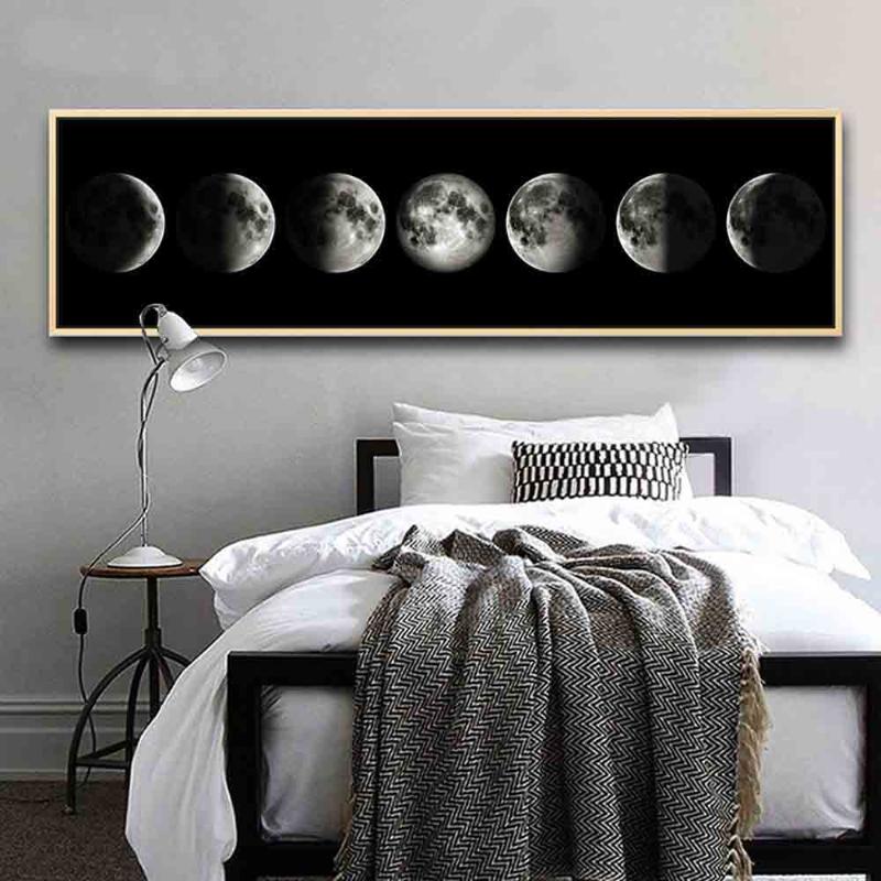 

Moon Phase Canvas Poster Black White Art Print La Lune Long Painting Nordic Decor Abstract Wall Picture for Bed Room Living Room