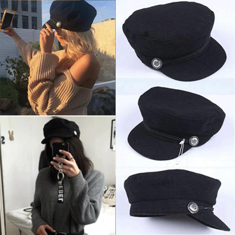 

Ladies Womens Girls Wool Blend Baker Boy Peaked Cap Newsboy Beret Hat Travel Unisex Hat, Black