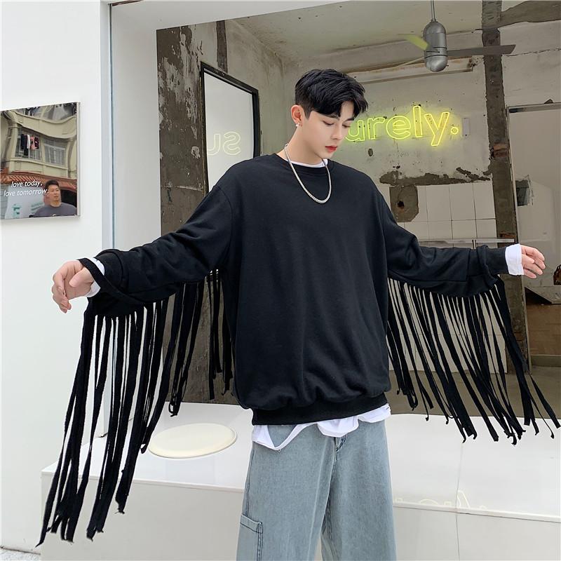 

Male Women Hip Hop Streetwear Casual Black Red Hoodie Stage Show Clothing Men Long Tassle Pullover Sweatshirts, Bf03