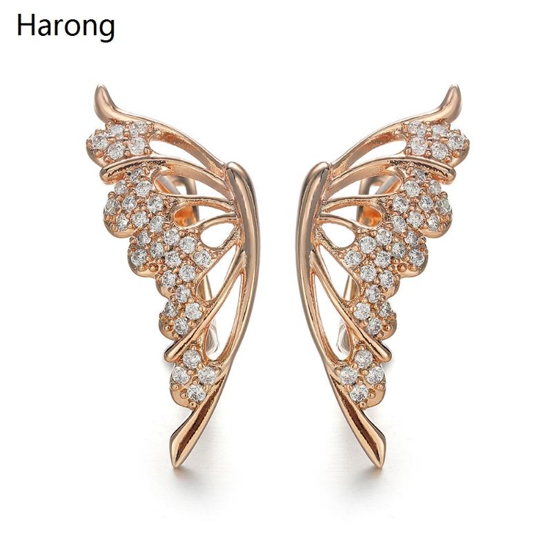 

Stud Luxury Quality Copper Earrings Butterfly Shape Inlaid Crystal Zircon Gold Aesthetic Female Jewelry Gifts For Woman