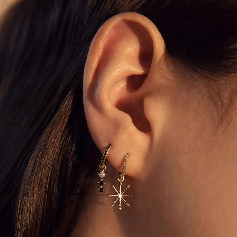 

Fine 925 sterling silver cz starburst charm hoop earring high quality multi piercing girl women silver jewelry fashion