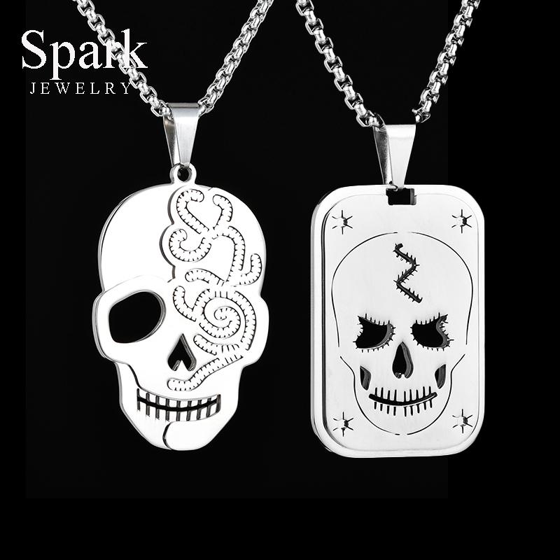 

Punk Hollow Skeleton Dog Tag Pendant Necklace Men Personality Stainless Steel Steel Color Skull Chain Collier Party