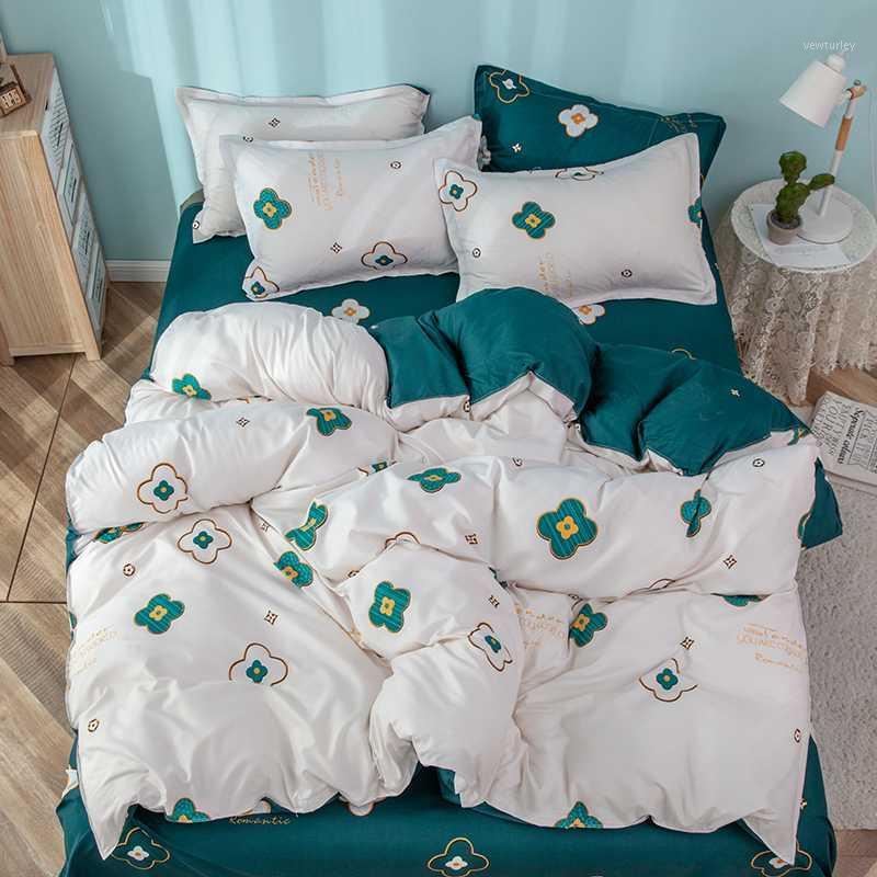 

BEST.WENSD Ultra Quality Flower Comforter Bedding Sets Lucky Clover Soft Cotton Full White Duvet Set Super King Comforter Sets1, As picture