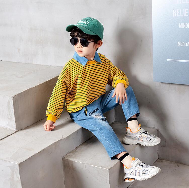 

Spring and autumn Children Set Cotton Baby Boys long Sleeve striped T-shirts and jeans 2pcs sets Infant Set Kids Clothing1, Yellow sets