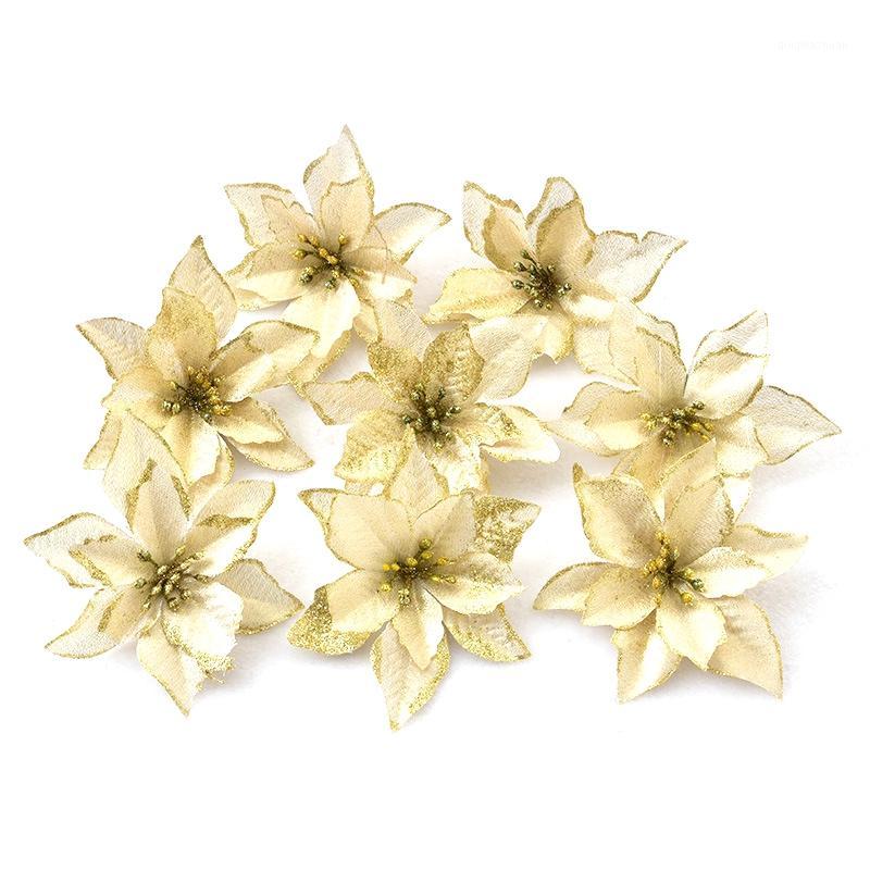 

16Pcs/Set Christmas Tree Drop Hanging Glitter Pendants Ornaments Christmas Flower Garden Decorations1, Gold