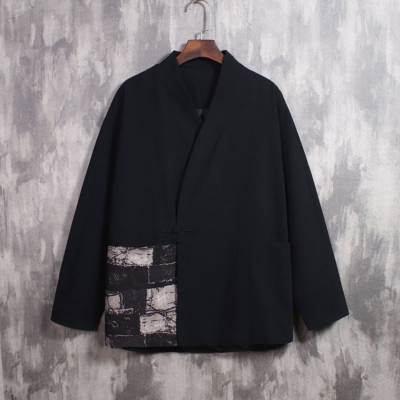 

2021 New Spring Summer Man Chinese Style Men's Patchwork Jacket Clothing Vintage Streetwear Male Warm Fashion Coats Vx70, Black