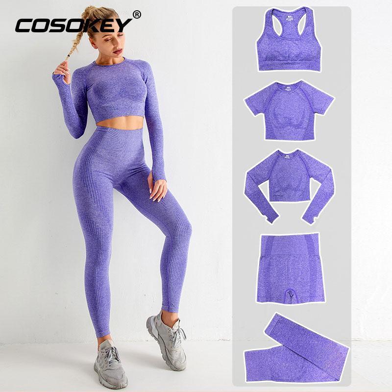 

2/5pcs Seamless Women Yoga Set Workout Sportswear Gym Clothing Fitness Tracksuit Running High Waist Leggings Sports Suits1, 2pcshort green