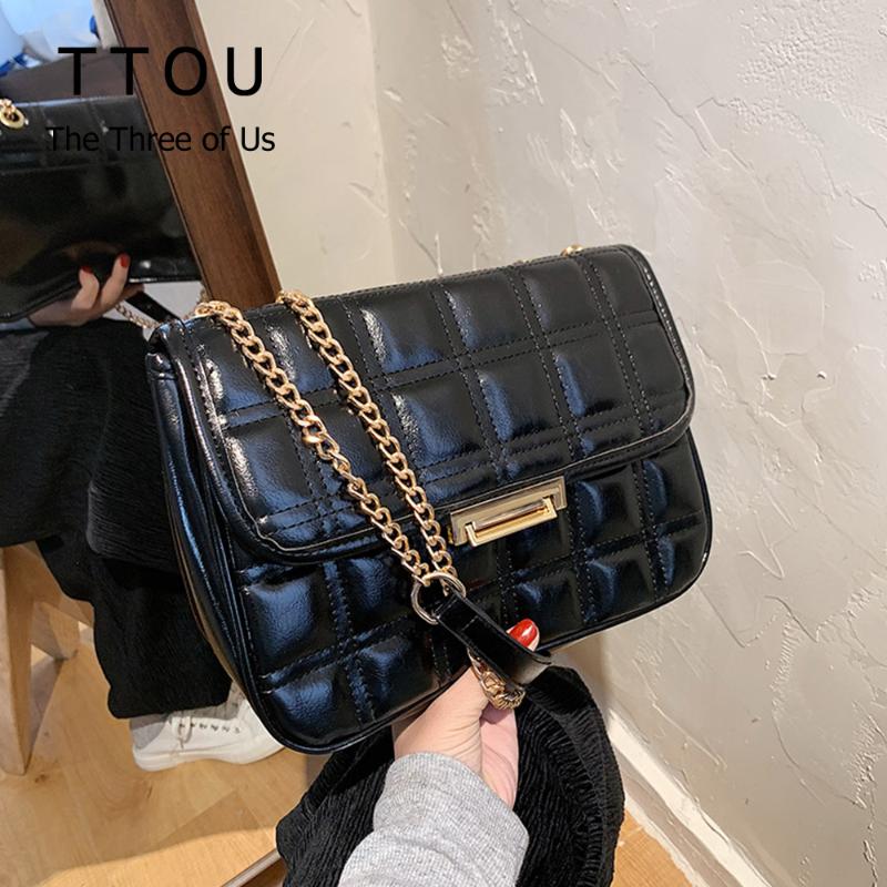 

2021 Fashion New Trending Quality Pu Leather Shoulder Bag Women's Designer Handbag and Purses Chain Lattice Square Shoulder Bags, Black