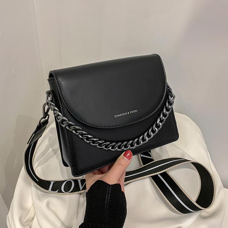 

Vintage Women 2021 New Trend Small Square Bag Wide Shoulder Strap Women Handbags Minimalist Fashion Shoulder Messenger Bag, Black