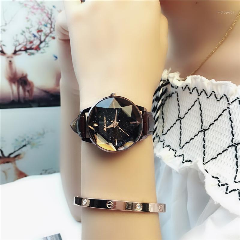 

2020 New Hot Style Waterproof Quartz Watch For Young Fashion Simple Star Sky Dial Black Red Rope Strap Wirst Watches1, Brown
