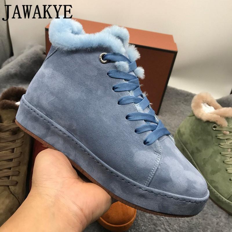 

High Top Fur Open walk Wool Snow Boots Women Blue black Warm Real Fur Flat Winter Shoes woman kind suede ankle Boots for women