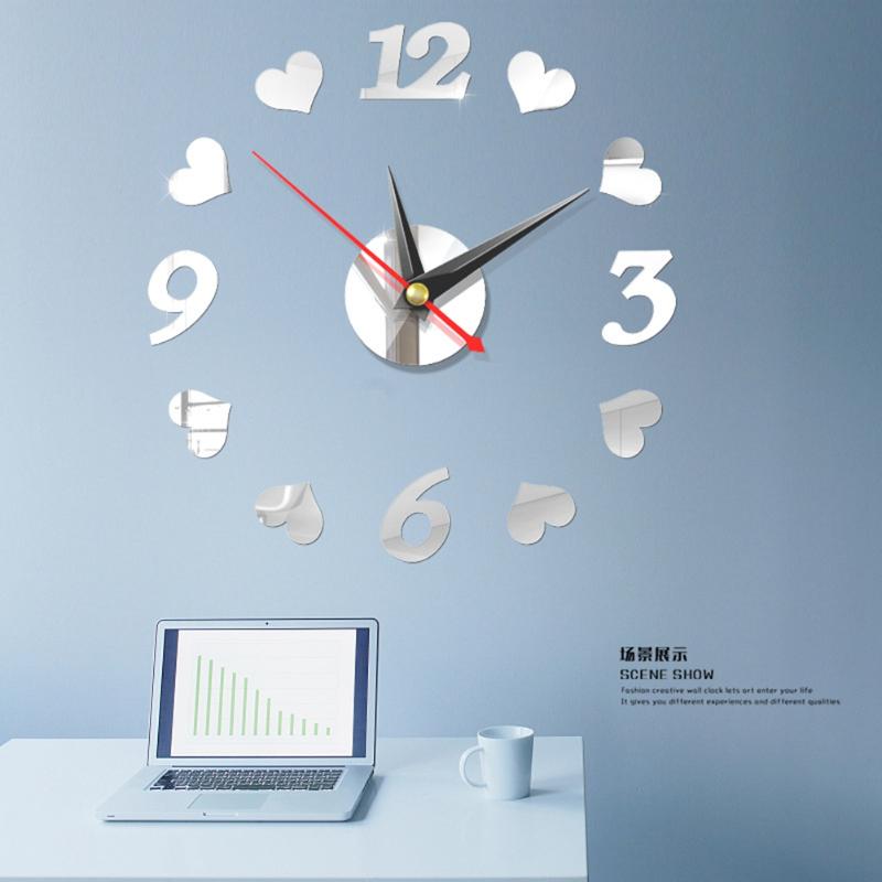 

DIY Acrylic Mirror Wall Clock Modern Wall Sticker Clock Large Watch Silent Mirror Number Home Office School Decorations