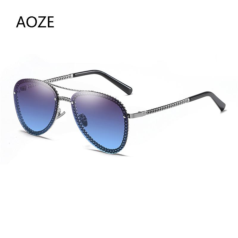 

2020 new Luxury modern fashion chain frame pilot sunglasses ladies Casual Drive sunglasses clam UV400