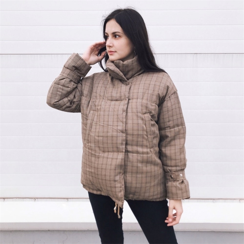 

Cotton clothing female short paragraph new Korean version of loose ins bread clothes thick winter coat lattice tide 210203, Camel