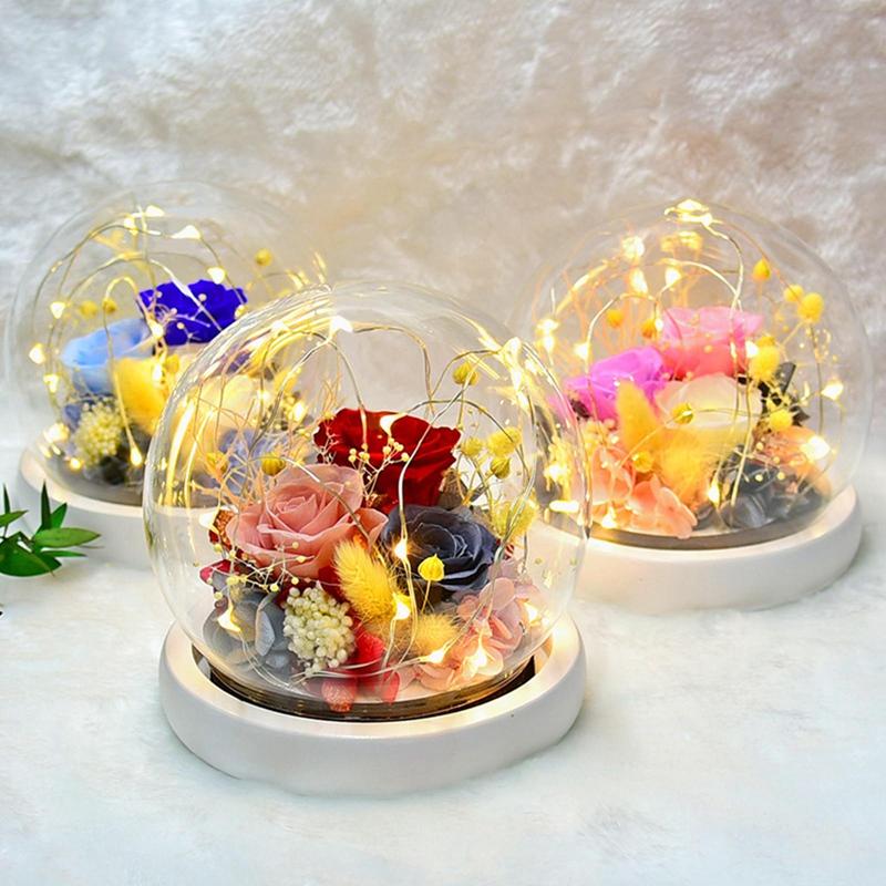 

Everlasting Flower Gift Christmas Valentine's Day Creative Romantic Gift Glass Cover Dried Rose Lovers Birthday Coupl Women, H01