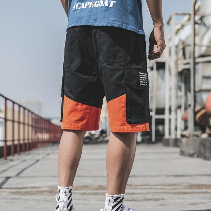 

Fashion 100% Cotton Men Shorts 2020 Summer Loose Fit Casual Cargo Shorts Korean Letter Printing Multi Pocket Knee Length, Black