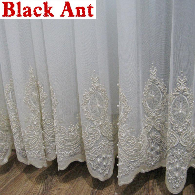 

Europe Romantic Luxury Curtain Delicate White Pearl Sheer Tulle Window Screen Decor Princess Girl Bedroom Fashion Blinds ZH485H, Europe pearl tulle