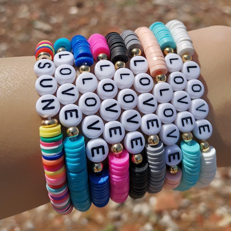 

Vekno DIY Letter Name Heishi Polymer Clay Bracelet For Women Girl Boho Handmade Love Beads Charm Bracelet Summer Jewelry Gift