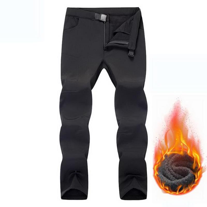 

Winter Softshell Men Pants Outdoor Sport Skiing Hunting Tactical Waterproof Warm Fleece Trousers PM42, Black