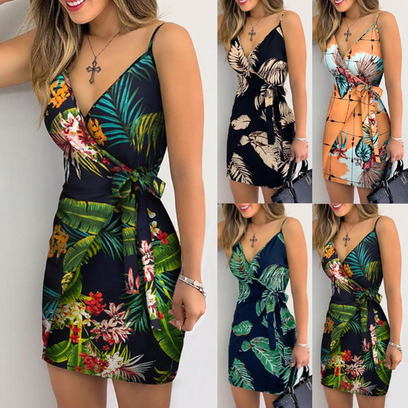 

2021 New Dressed Girls'spaghetti Straps You'll See Elegant Print Plant Stylish Girly Dresses Short Beach Summer Dress Sexy 7GLF, Photo color