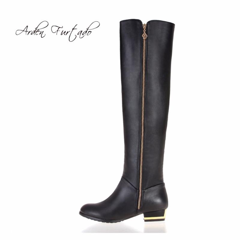 

Arden Furtado 2020 custom leg size genuine leather flats over the knee high boots fashion shoes woman plush boots plus size44 45, Black