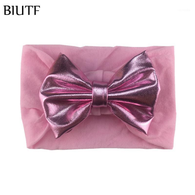 

1pcs/lot 4 inch Metallic Hot Stamped Hair Bow Headband Soft Nylon Stretchy Hairband Little Kid Birthday Headwear HB0941, 1-red