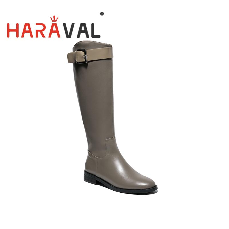 

HARAVAL Women Hihg-Knee Boots Flat New Lady Shoes Comfortable Fashion Elegant Solid Footwear Zipper Rounded ToeE142L, Black